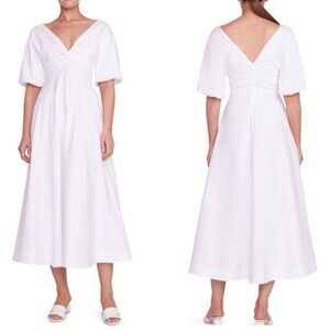 Staud Finley Midi Dress Short Puff Sleeves Cotton Stretch Bridal Shower Beach 10